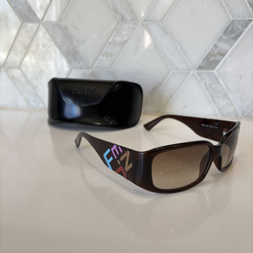 Brown Fendi Sunglasses Rectangle Colorful Brand Letters FS458 Case Designer